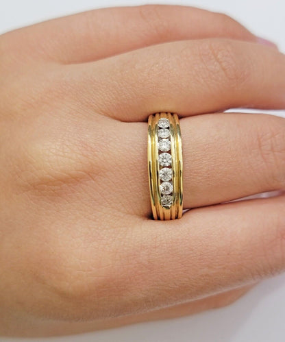 Real 14k Yellow Diamond Ring Mens Band 1/2Ct Round Cut Wedding Engagement Size10 - Reva Jeweler