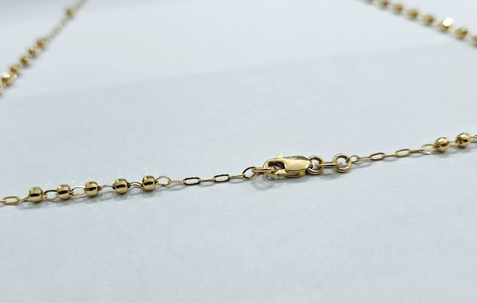 Real 14k Yellow Gold 2mm Rosary Chain 18" inch Necklace And Jesus cross Pendant - Reva Jeweler