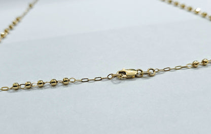 Real 14k Yellow Gold 2mm Rosary Chain 18" inch Necklace And Jesus cross Pendant - Reva Jeweler