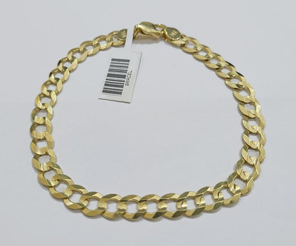 Real 14k Yellow Gold 7mm Cuban Curb Link Bracelet 9''inch 14kt Unisex - GoldenlinQ