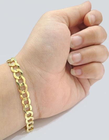 Real 14k Yellow Gold 7mm Cuban Curb Link Bracelet 9''inch 14kt Unisex - GoldenlinQ