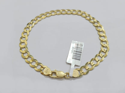 Real 14k Yellow Gold 7mm Cuban Curb Link Bracelet 9''inch 14kt Unisex - GoldenlinQ