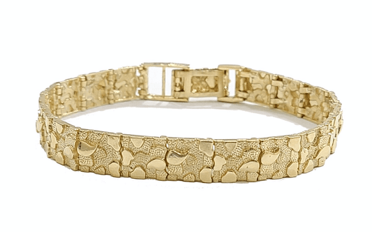 Real 14k Yellow Gold 9mm Nugget Bracelet 8.5" inch 14kt Unisex Men Women - GoldenlinQ