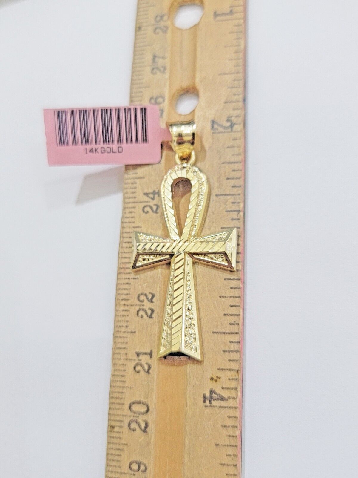 Real 14k Yellow Gold Ankh charm pendant 1.75 Inch Diamond Cuts Charm for Chains - Reva Jeweler