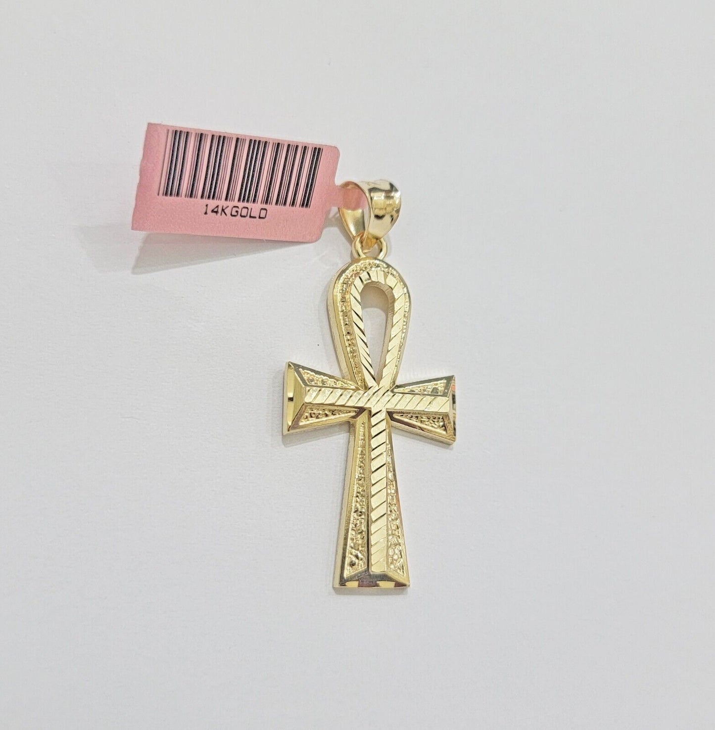 Real 14k Yellow Gold Ankh charm pendant 1.75 Inch Diamond Cuts Charm for Chains - Reva Jeweler