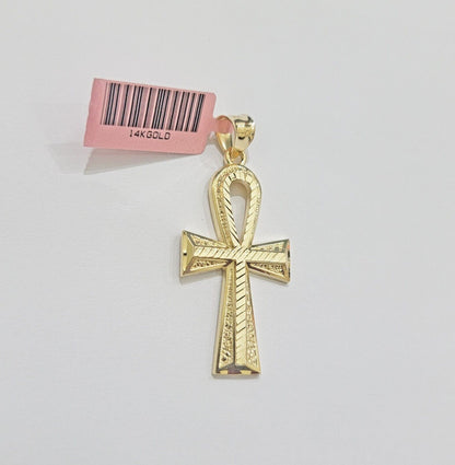 Real 14k Yellow Gold Ankh charm pendant 1.75 Inch Diamond Cuts Charm for Chains - Reva Jeweler