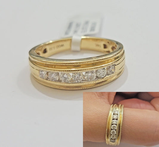 Real 14k Yellow Gold Band 1/2 CT Diamonds Men's Wedding Engagement Ring Size 10 - Reva Jeweler