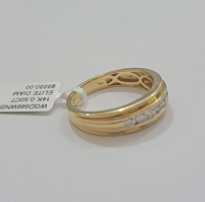 Real 14k Yellow Gold Band 1/2 CT Diamonds Men's Wedding Engagement Ring Size 10 - Reva Jeweler