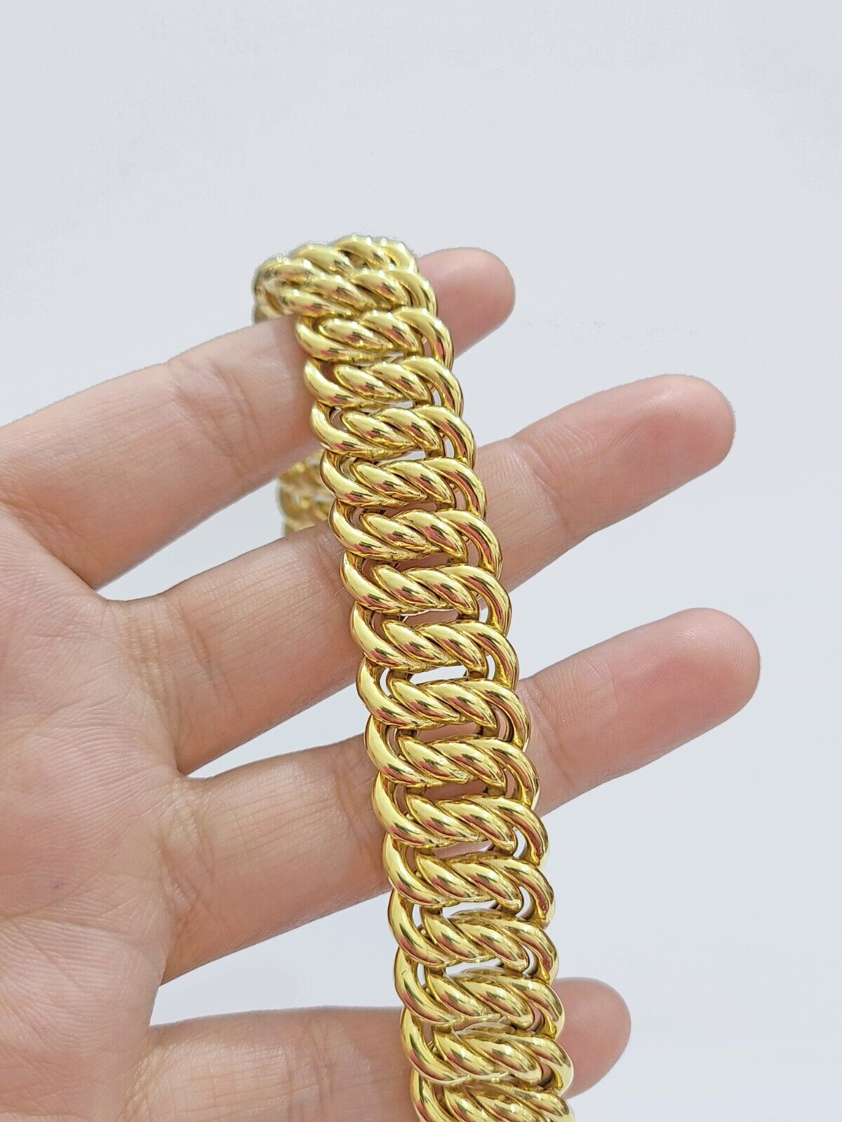 Real 14k Yellow Gold Bracelet 13mm 8 Inch Flat Byzantine Box Clasp Men Women - Reva Jeweler