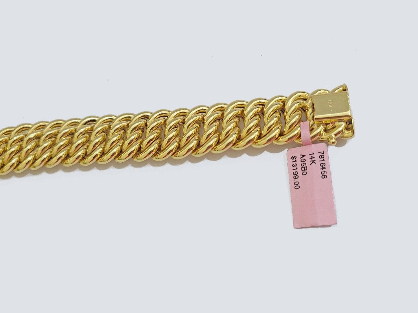 Real 14k Yellow Gold Bracelet 13mm 8 Inch Flat Byzantine Box Clasp Men Women - Reva Jeweler