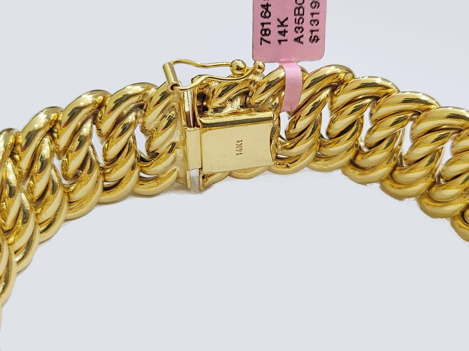 Real 14k Yellow Gold Bracelet 13mm 8 Inch Flat Byzantine Box Clasp Men Women - Reva Jeweler