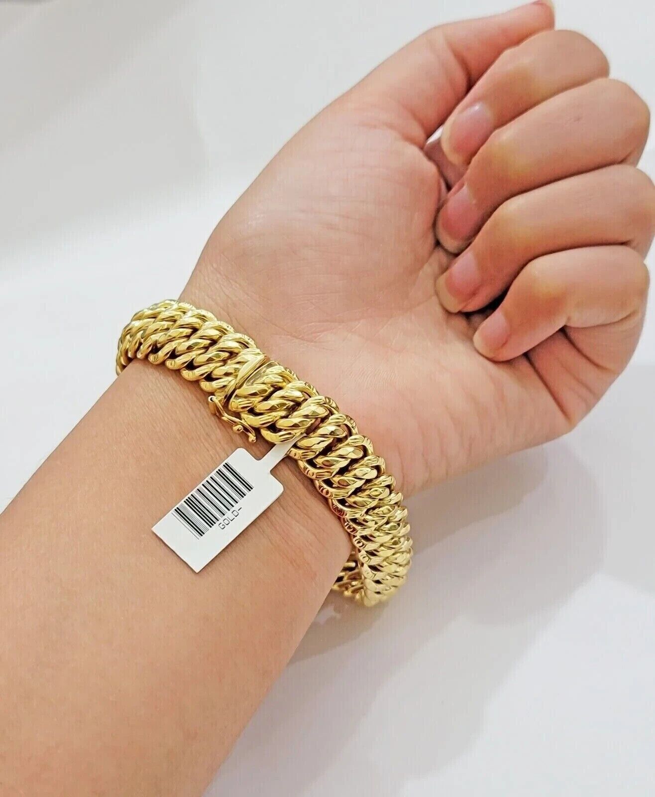 Real 14k Yellow Gold Bracelet 13mm 8 Inch Flat Byzantine Box Clasp Men Women - Reva Jeweler