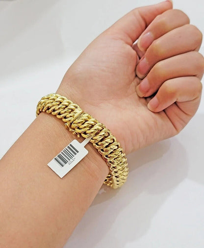 Real 14k Yellow Gold Bracelet 13mm 8 Inch Flat Byzantine Box Clasp Men Women - Reva Jeweler