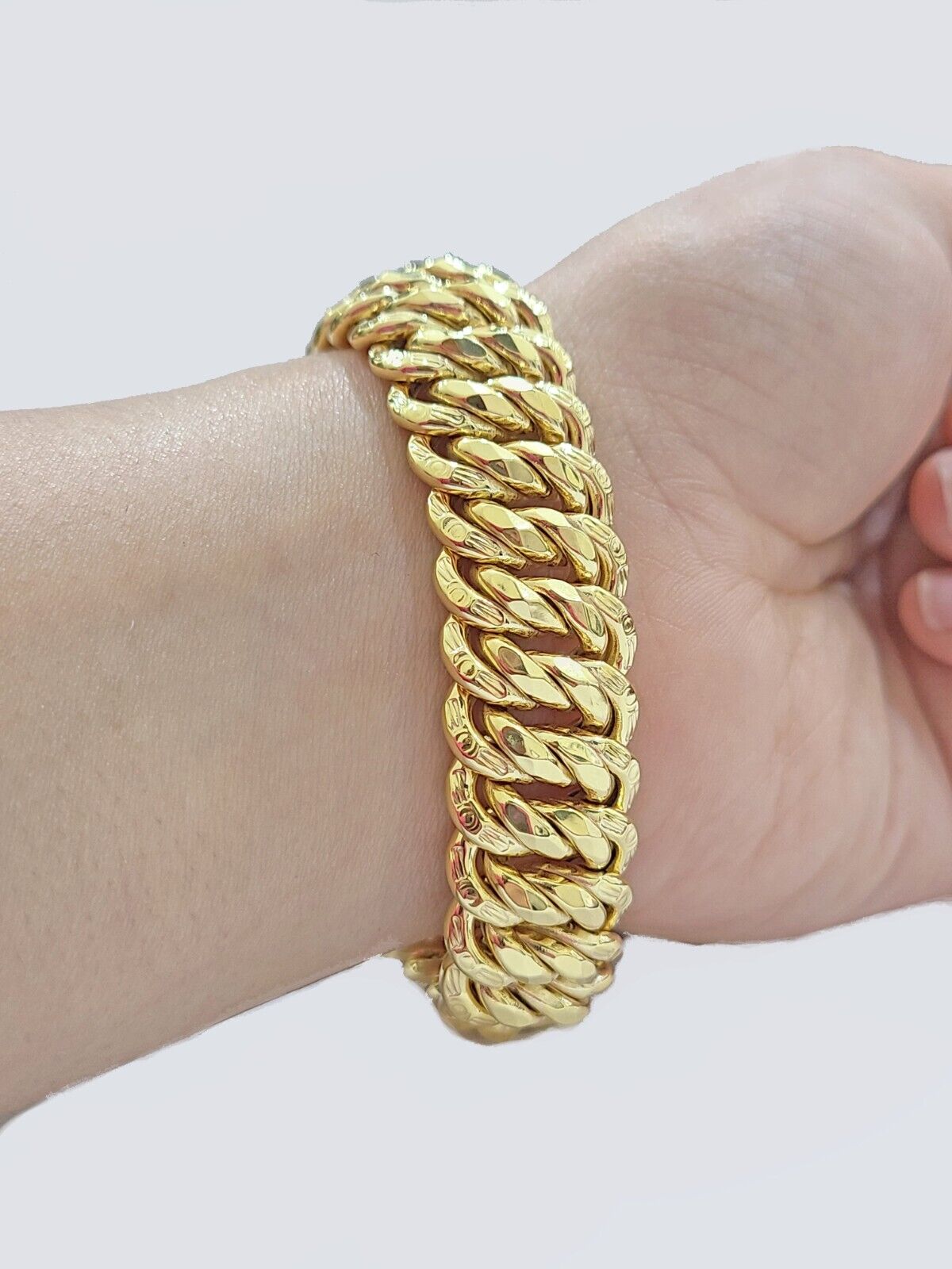Real 14k Yellow Gold Bracelet 13mm 8 Inch Flat Byzantine Box Clasp Men Women - Reva Jeweler