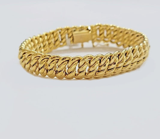Real 14k Yellow Gold Bracelet 13mm 8 Inch Flat Byzantine Box Clasp Men Women - Reva Jeweler