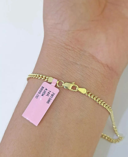 Real 14k Yellow Gold Bracelet 8 inch Miami Cuban Link 3mm 14kt For Women Ladies - Reva Jeweler