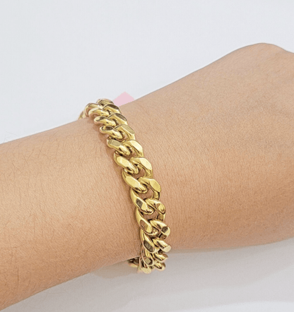 Real 14k Yellow Gold Bracelet 8 Inch Miami Cuban Link Box Clasp For Men's 14KT - Reva Jeweler