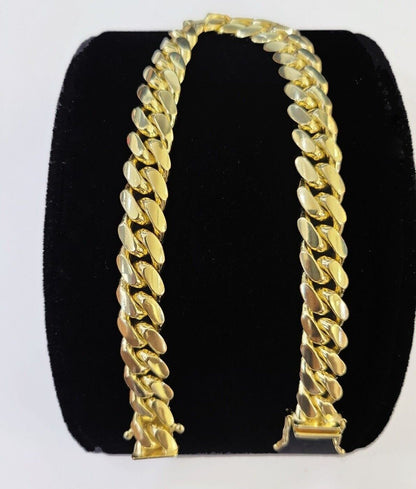 Real 14k Yellow Gold Bracelet 8mm Miami Cuban Link 7.5 - 9 Inch Mens 14kt SOLID - Reva Jeweler