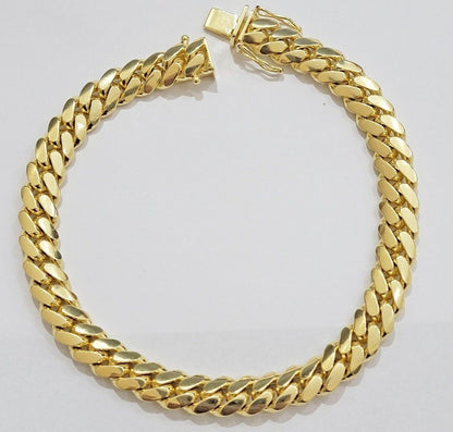Real 14k Yellow Gold Bracelet 8mm Miami Cuban Link 7.5 - 9 Inch Mens 14kt SOLID - Reva Jeweler