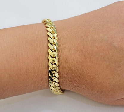 Real 14k Yellow Gold Bracelet 8mm Miami Cuban Link 7.5 - 9 Inch Mens 14kt SOLID - Reva Jeweler