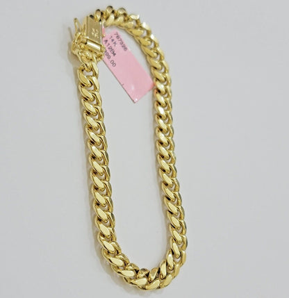 REAL 14k Yellow Gold Bracelet 9 Inch 7mm Miami Cuban Link With Box Lock 14KT - Reva Jeweler