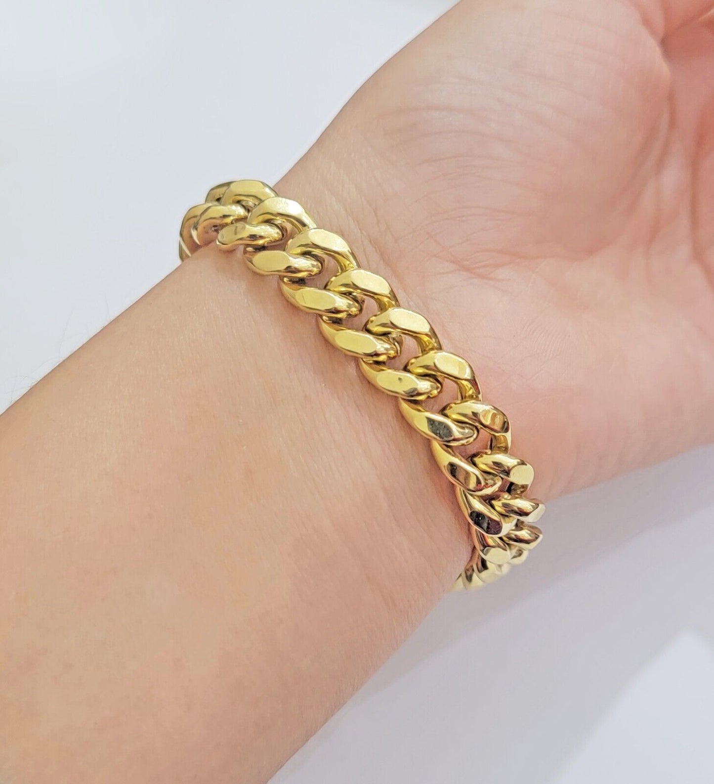 Real 14k Yellow Gold Bracelet 9 Inch Miami Cuban Link Box Clasp For Men's 14KT - Reva Jeweler