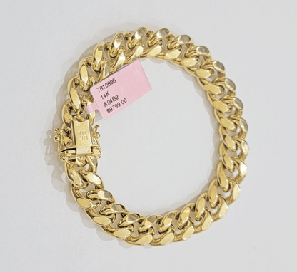 Real 14k Yellow Gold Bracelet 9 Inch Miami Cuban Link Box Clasp For Men's 14KT - Reva Jeweler