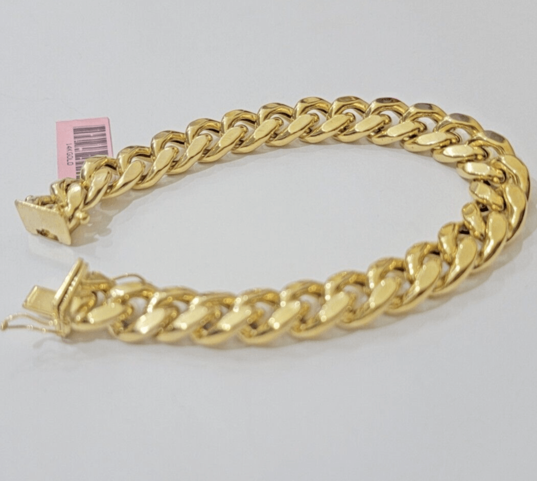 Real 14k Yellow Gold Bracelet 9 Inch Miami Cuban Link Box Clasp For Men's 14KT - Reva Jeweler