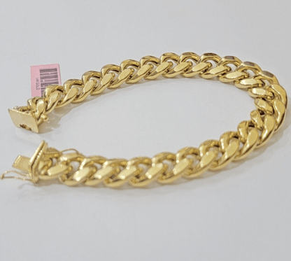 Real 14k Yellow Gold Bracelet 9 Inch Miami Cuban Link Box Clasp For Men's 14KT - Reva Jeweler