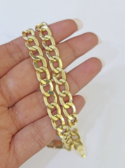 Real 14k Yellow Gold Bracelet Cuban Curb link 7mm 8" & 9 Inch 14 KT Men Women - GoldenlinQ