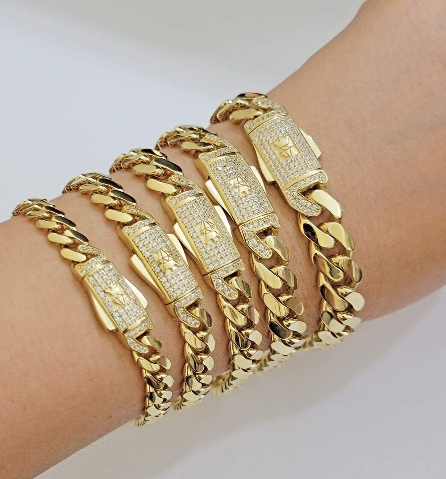Real 14k Yellow Gold Bracelet Link Royal Monaco Cuban Link 7mm - 11mm 8 /8.5 Inch - Reva Jeweler