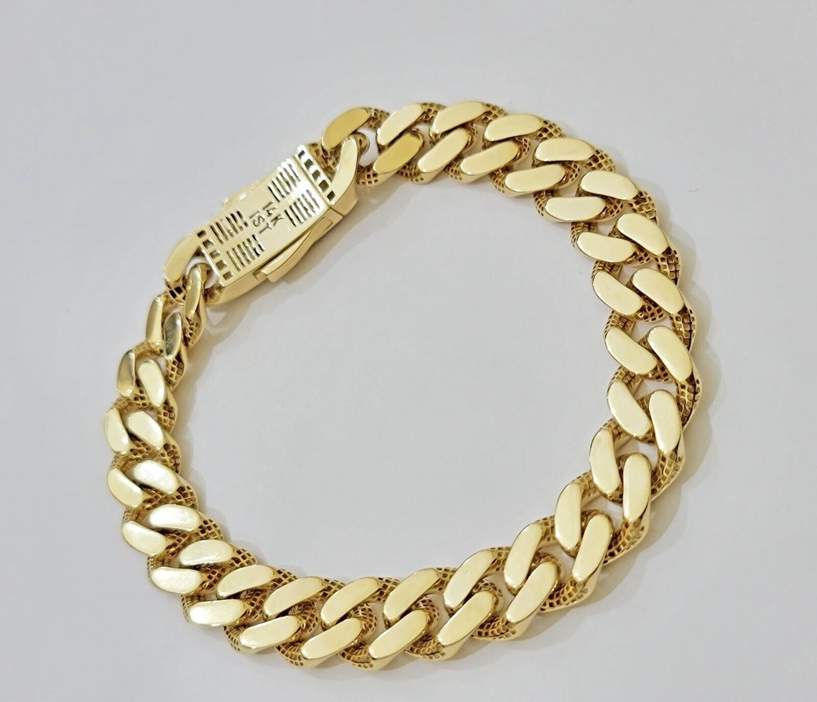 Real 14k Yellow Gold Bracelet Link Royal Monaco Cuban Link 7mm - 11mm 8 /8.5 Inch - Reva Jeweler