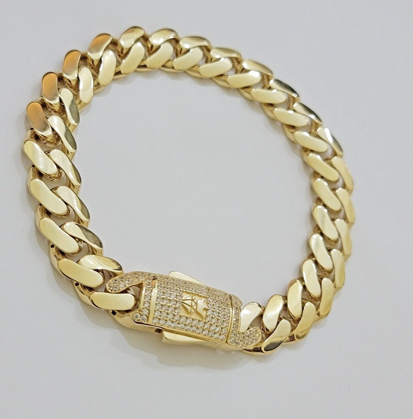 Real 14k Yellow Gold Bracelet Link Royal Monaco Cuban Link 7mm - 11mm 8 /8.5 Inch - Reva Jeweler