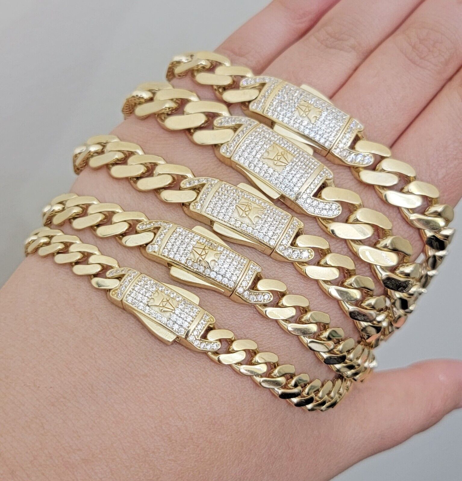 Real 14k Yellow Gold Bracelet Link Royal Monaco Cuban Link 7mm - 11mm 8 /8.5 Inch - Reva Jeweler