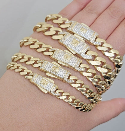 Real 14k Yellow Gold Bracelet Link Royal Monaco Cuban Link 7mm - 11mm 8 /8.5 Inch - Reva Jeweler