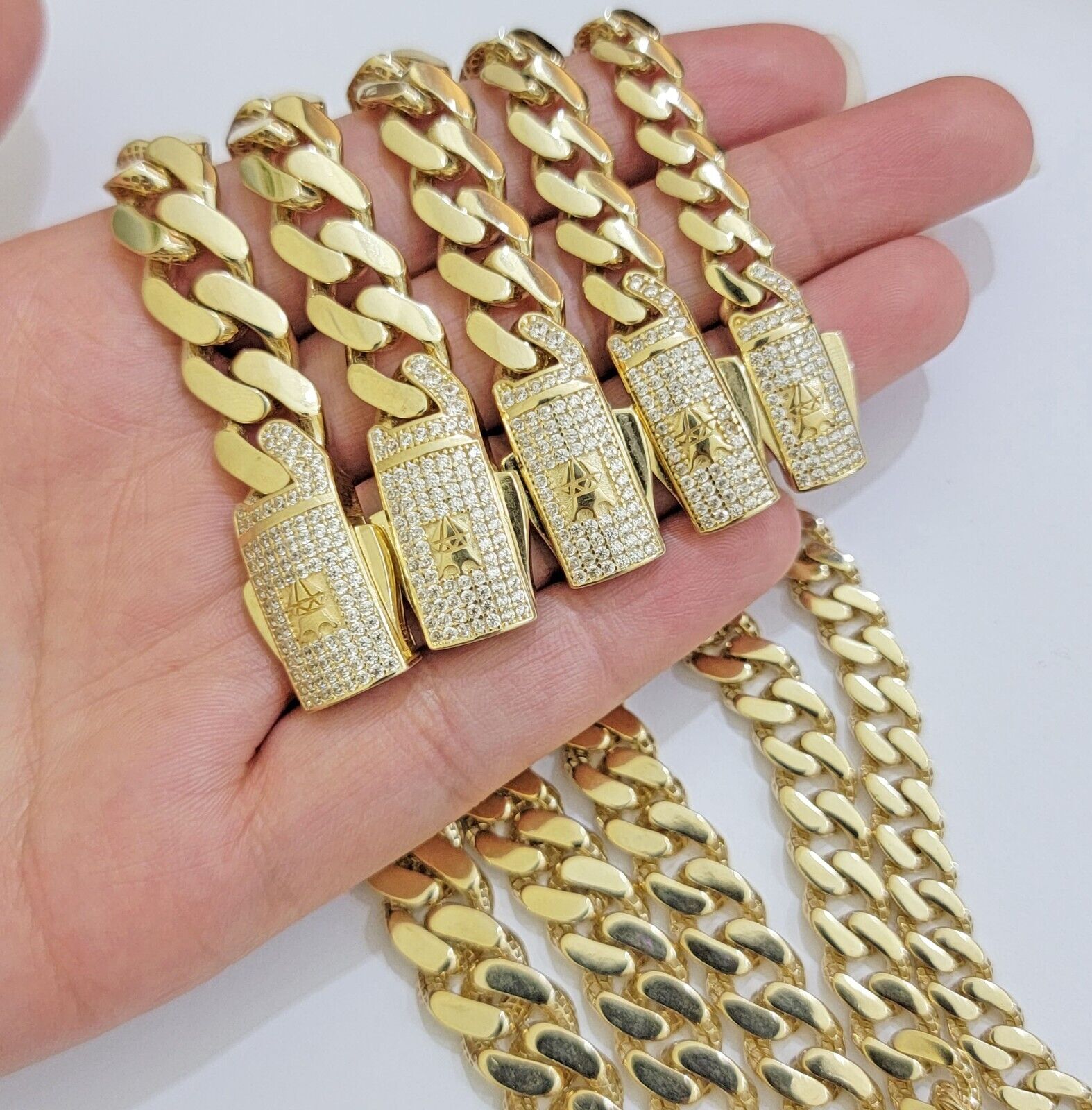 Real 14k Yellow Gold Bracelet Link Royal Monaco Cuban Link 7mm - 11mm 8 /8.5 Inch - Reva Jeweler