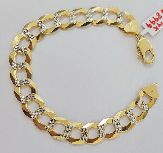 Real 14k Yellow Gold Bracelet Mens Diamond Cut Solid Cuban Curb Link 10mm 9 Inch - Reva Jeweler