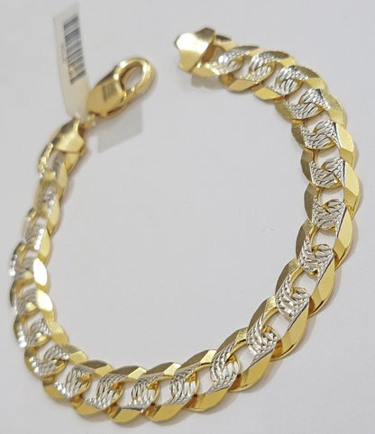 Real 14k Yellow Gold Bracelet Mens Diamond Cut Solid Cuban Curb Link 10mm 9 Inch - Reva Jeweler
