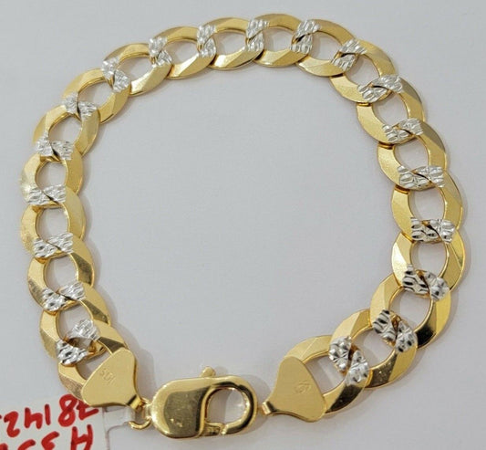 Real 14k Yellow Gold Bracelet Mens Diamond Cut Solid Cuban Curb Link 10mm 9 Inch - Reva Jeweler