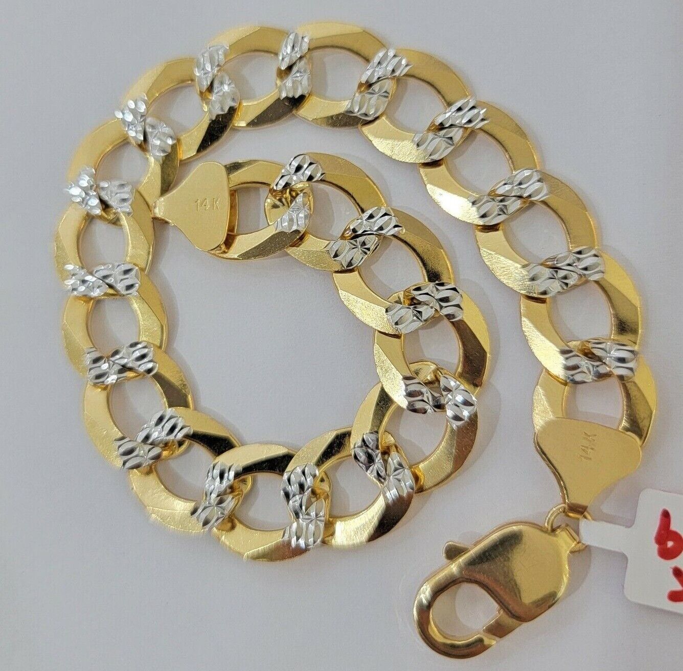 Real 14k Yellow Gold Bracelet Mens Diamond Cut Solid Cuban Curb Link 10mm 9 Inch - Reva Jeweler