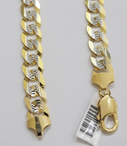 Real 14k Yellow Gold Bracelet Mens Diamond Cut Solid Cuban Curb Link 10mm 9 Inch - Reva Jeweler