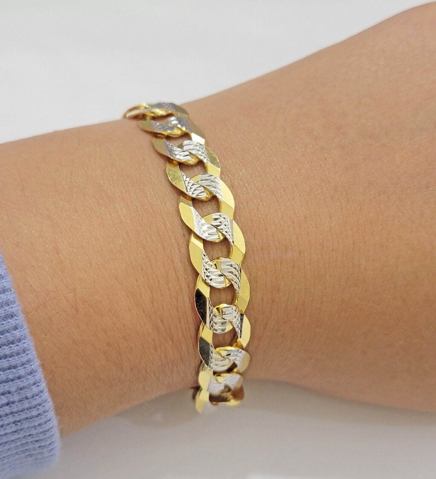 Real 14k Yellow Gold Bracelet Mens Diamond Cut Solid Cuban Curb Link 10mm 9 Inch - Reva Jeweler
