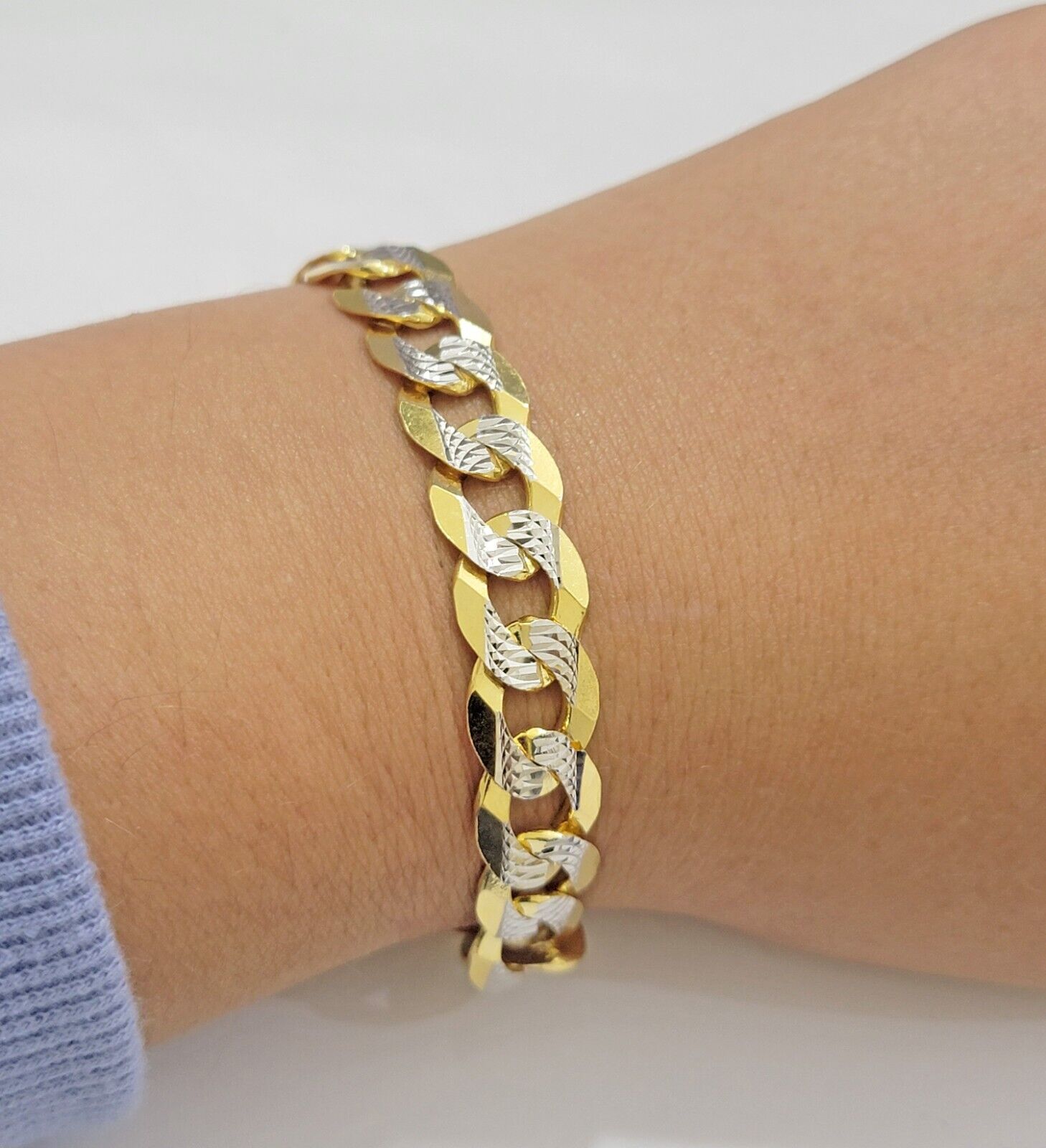 Real 14k Yellow Gold Bracelet Mens Diamond Cut Solid Cuban Curb Link 10mm 9 Inch - Reva Jeweler