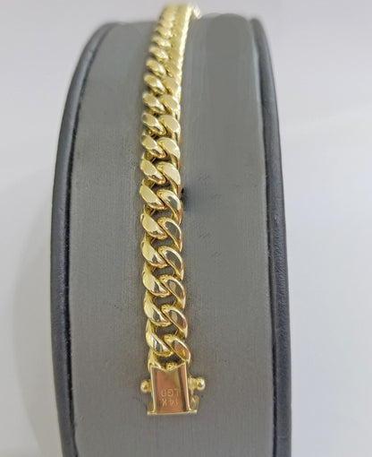 Real 14K Yellow Gold Bracelet Miami Cuban 8" Inch 7mm 14kt Gold Pura Oro - Reva Jeweler