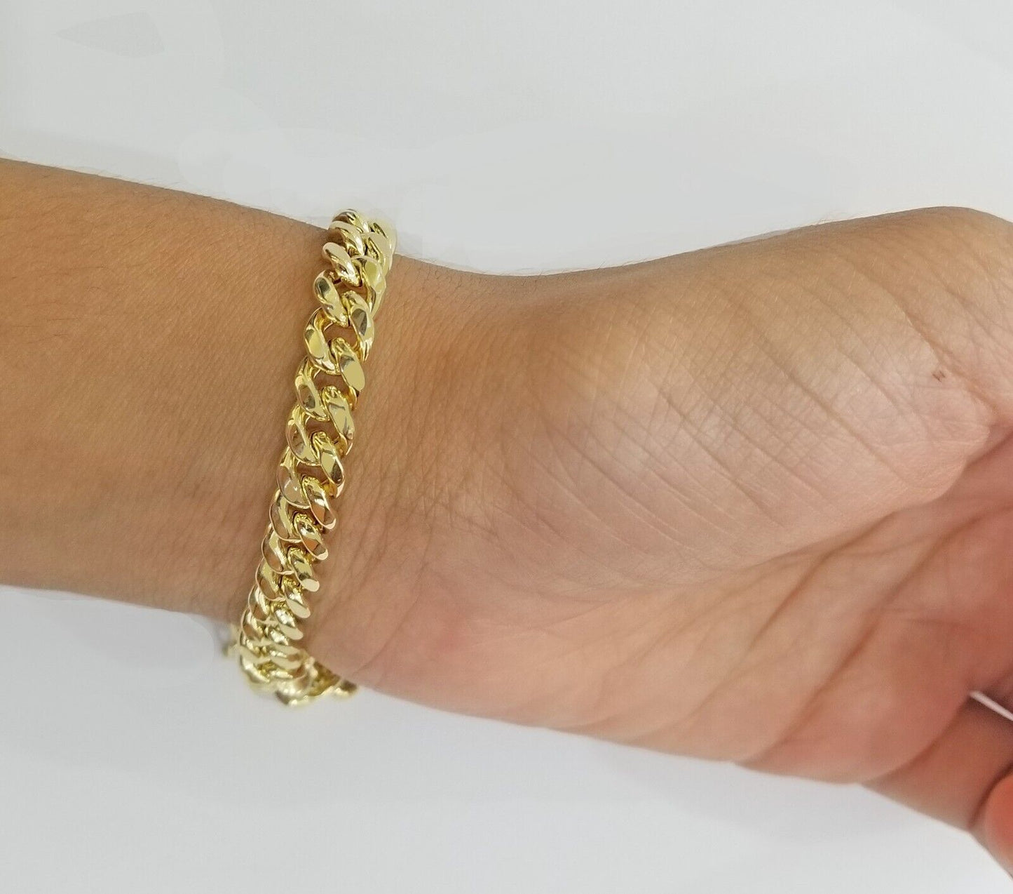 Real 14K Yellow Gold Bracelet Miami Cuban 8" Inch 7mm 14kt Gold Pura Oro - Reva Jeweler