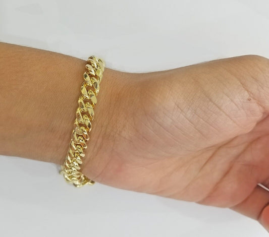 Real 14K Yellow Gold Bracelet Miami Cuban 8" Inch 7mm 14kt Gold Pura Oro - Reva Jeweler