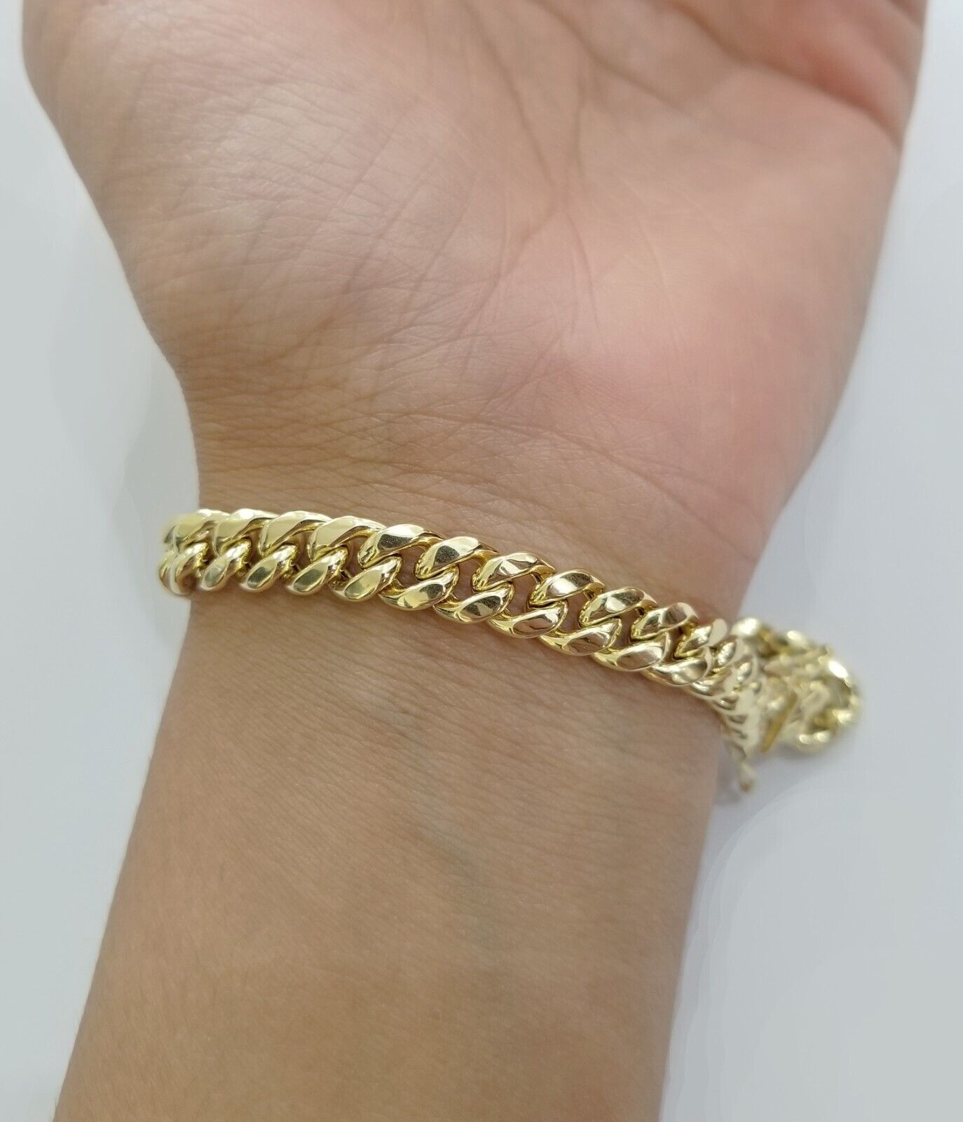 Real 14K Yellow Gold Bracelet Miami Cuban 8" Inch 7mm 14kt Gold Pura Oro - Reva Jeweler