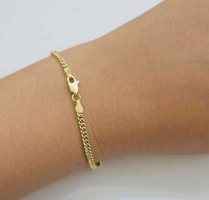 Real 14k Yellow Gold Bracelet Miami Cuban Link 8 Inch 3mm 14kt For Men Women - Reva Jeweler