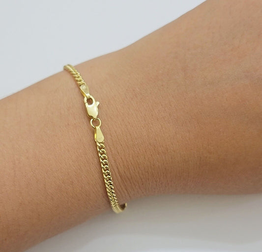 Real 14k Yellow Gold Bracelet Miami Cuban Link 8 Inch 3mm 14kt For Men Women - Reva Jeweler