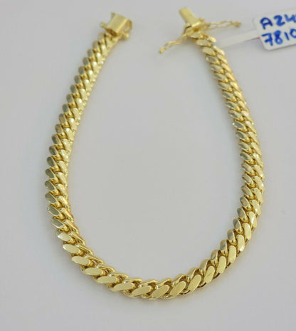 Real 14k yellow Gold bracelet SOLID Miami Cuban link 6mm 8.5" 14kt, Box Lock,men - Reva Jeweler